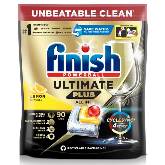 Finish Ultimate Plus All in One Lemon Sparkle Dishwasher Capsules 90 Pack – Diamond Shine Cleaning