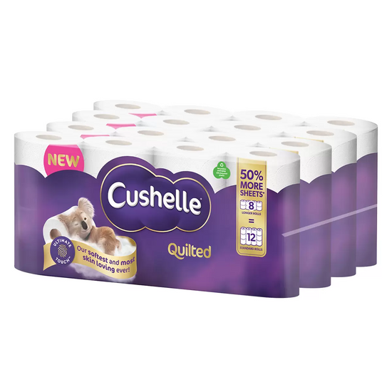 Cushelle Quilted 3-Ply Longer Rolls Toilet Tissue 32 Rolls (236 Sheets Per Roll)