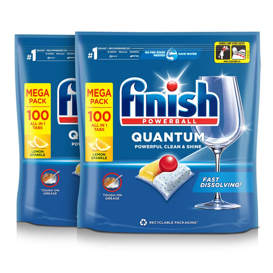 Finish Powerball Quantum Dishwasher Tablets 2 x 100 Pack – Deep Clean & Sparkling Shine