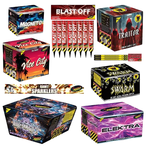 Black Cat High Performance Firework Display Kit – Multi-Shot Selection Box with 288 Shots, Tubes & Giant Sparklers