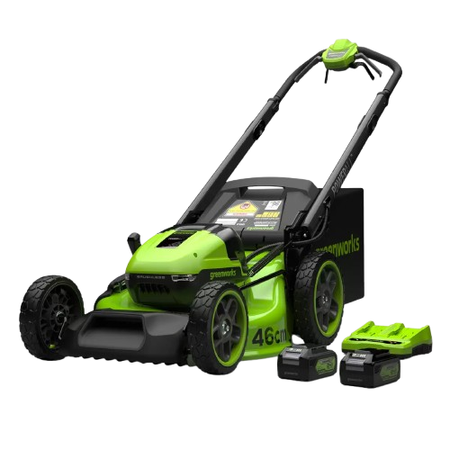 Greenworks 48V Self-Propelled Cordless Lawn Mower 46cm – Brushless Battery Mower with 2x 4Ah Batteries & Dual Charger (650m² Coverage)