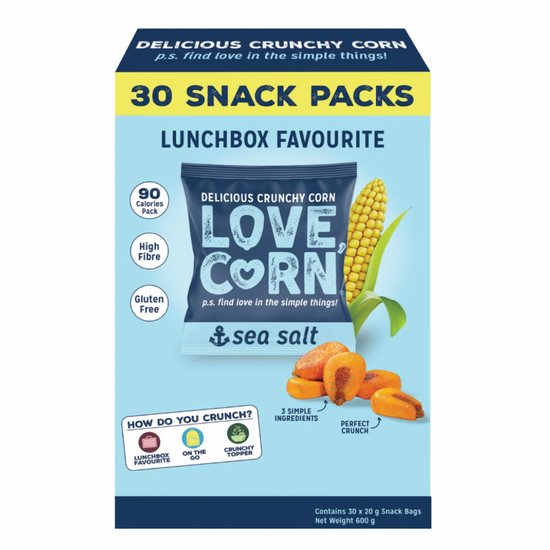 Love Corn Sea Salt Snack Packs 30 x 20g – Crunchy High Fibre Corn Snack