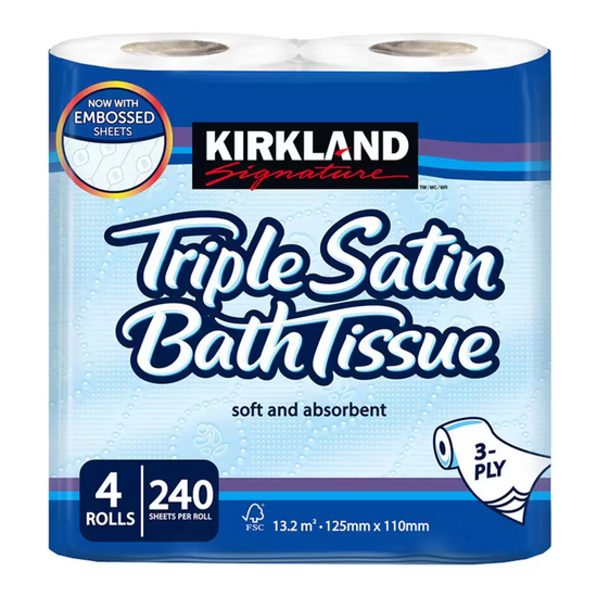 Kirkland Signature Triple Satin 3-Ply Toilet Tissue 40 Rolls Premium Bath Tissue