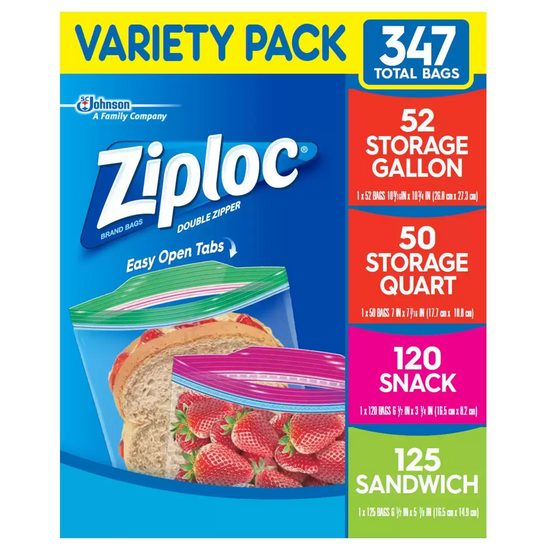 Ziploc Freezer Variety Bags 347 Pack – Leakproof Food Storage Bags Multi Size Set
