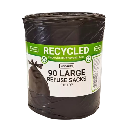 Banquet Recycled Tie Top Large Refuse Sacks 90 Bags 110L Bin Liners