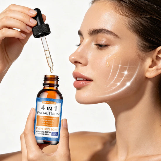 Facial Serum 4-in-1 Hydrating Skin Care with Vitamin C, Hyaluronic Acid,Niacinamide&Vitamin E-Daily Moisturizing Serum for Even