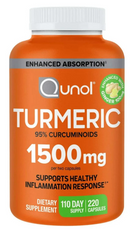 Qunol Turmeric Curcumin 1500mg Capsules – Ultra High Absorption Joint Support 180 Count