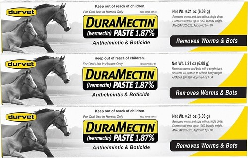 Durvet Duramectin Equine Wormer Paste – 3 Pack Tubes Exp July 2026