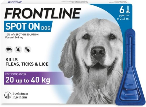 FRONTLINE Spot On Flea & Tick Treatment for Large Dogs 20–40kg – 6 Pipettes